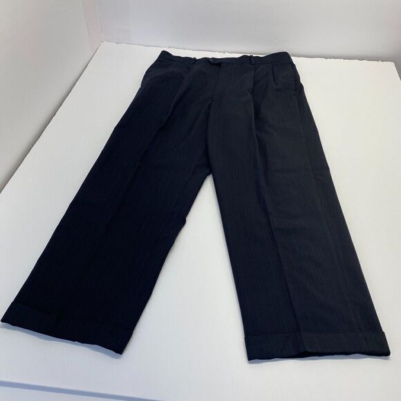 Mens Pleated Front Pants Back striped 93 % Wool 7% Cashmere Dry Clean 36X32 - Picture 12 of 12
